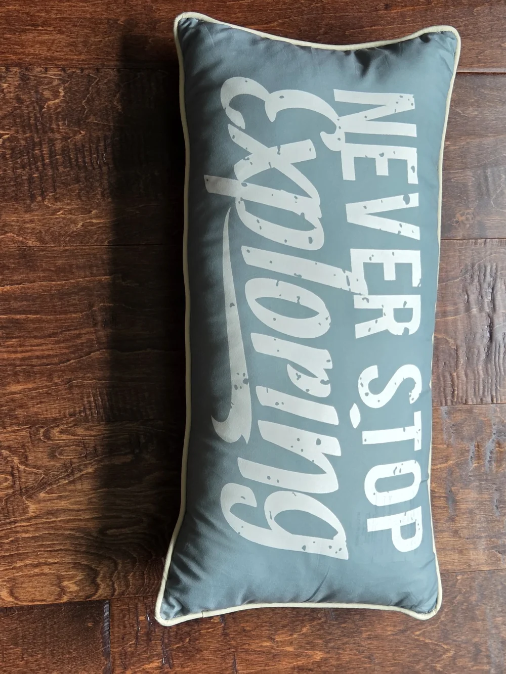Rustic Never Stop Exploring Decorative Lumbar Pillow - Blue